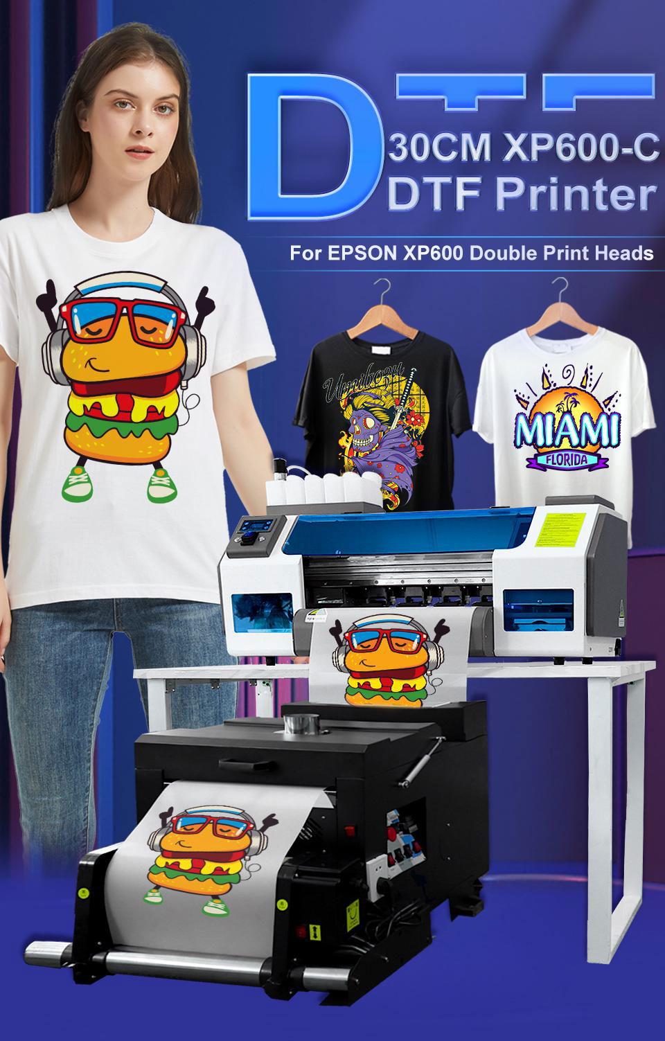 2 头 XP600 数字 DTF 打印机 30cm A3 PET 薄膜胶印 T 恤 DTF 打印机摇粉 DTF 打印机 2