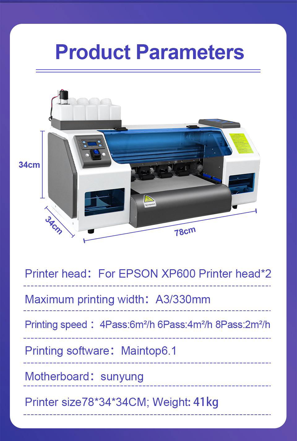 2 Head XP600 Digital DTF Printer 30cm A3 PET Film Offset T-shirt DTF Printing Ma 4