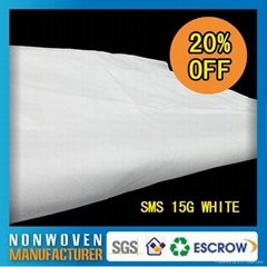 Spot Price 15gsm SMS Nonwoven Fabric 160cm Width Light Green/Bule/White Color