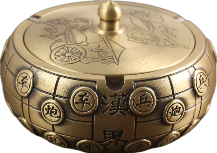 黃銅煙灰缸帶蓋辦公室家用象棋中國風純銅工藝品擺件 4