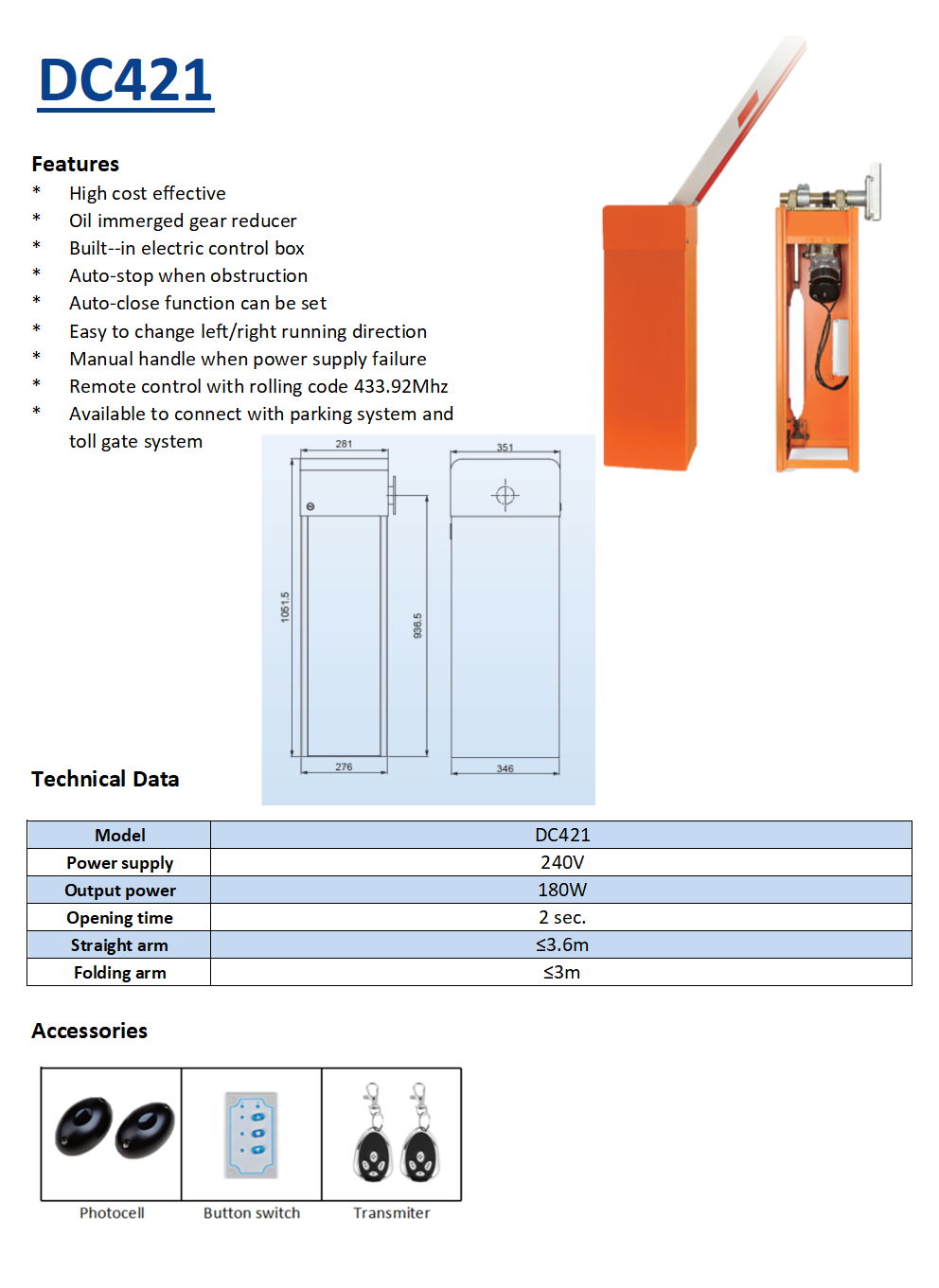 DC421Y Automatic Barrier Gate Traffic Access  2