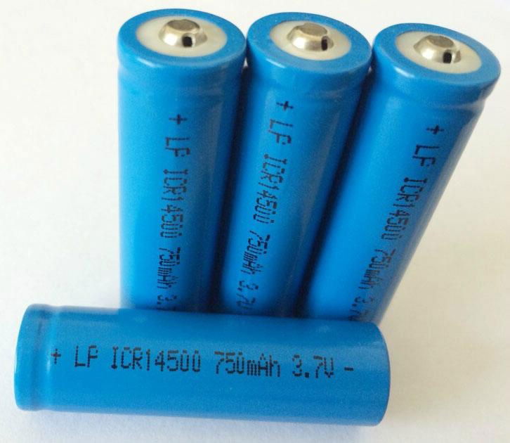 手电筒3.7V14500可充锂电池750MAH圆柱锂离子电池 