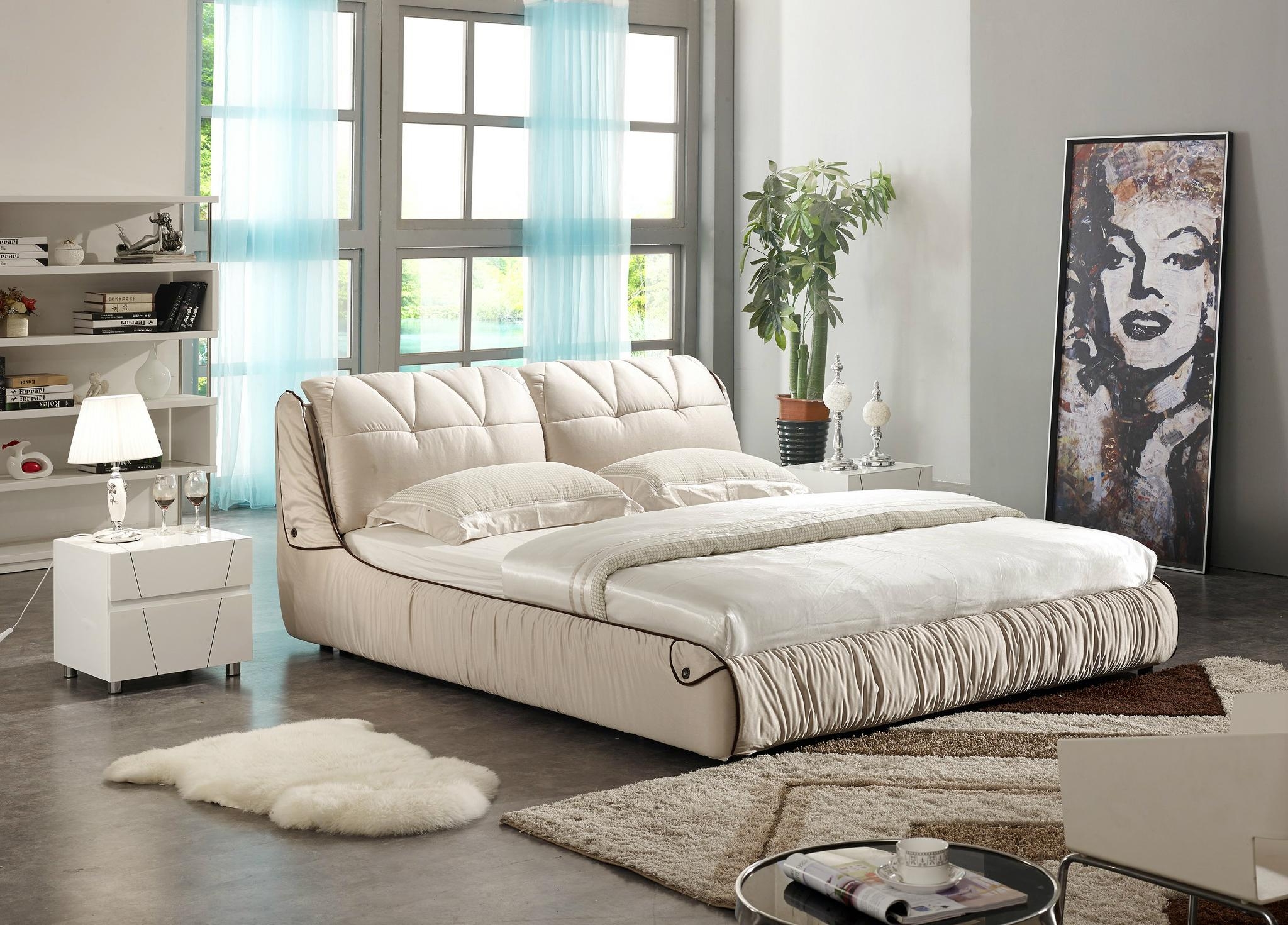 包邮直销2015年新款米真皮床 简约现代双人皮床 高档牛皮软床 1