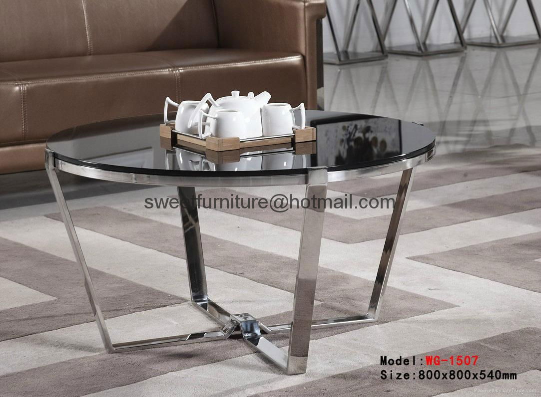 Sell round glass coffee table,stainless steel ceter tables