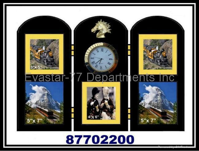 Wood Table Screen Photo Frame with Clock