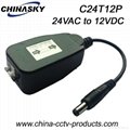 24VAC to 12VDC Voltage Convertor for CCTV Security Camera (C24T12P)