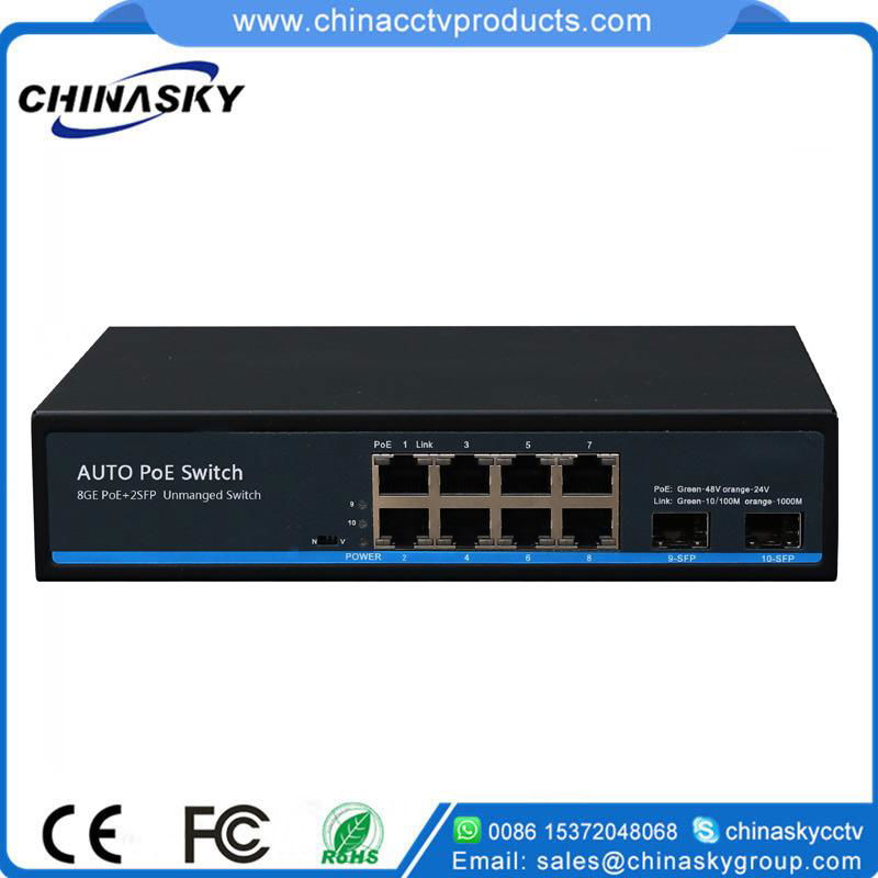 1000Mbps Automatic Identification POE Switch for 24V and 48V with 2 SFP Ports