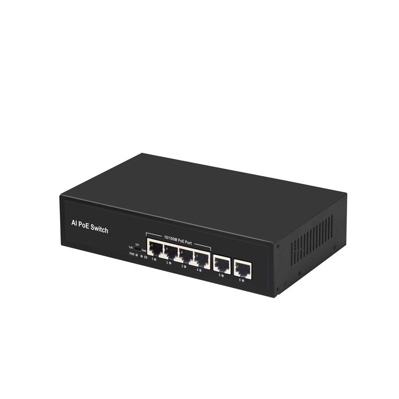 4 Ports 100Mbps PoE Network Switch with 2 Ports RJ45 Uplink POE0420BR