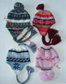  Quality Jacquard Knitted Hat with Ear Flaps &Poms 4