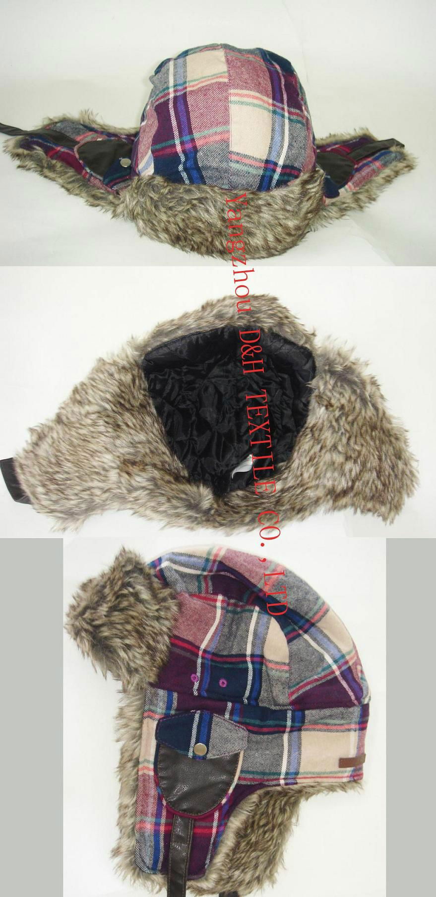 Winter Plaid Trooper Hat /Fashion fabric With Faux Fur Earflap Warm winter Hat 4
