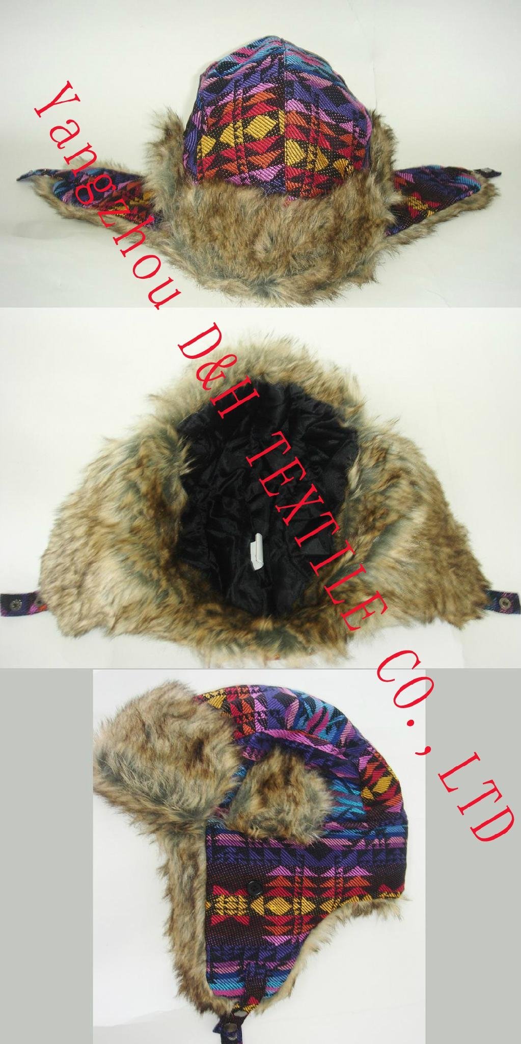 Winter Plaid Trooper Hat /Fashion fabric With Faux Fur Earflap Warm winter Hat 3