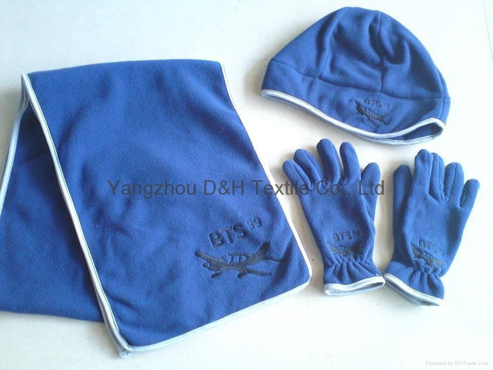 Polar Fleece Beanie glove scarf Set/Warm set 4