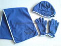 Polar Fleece Beanie glove scarf Set/Warm set