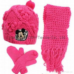 Lady Handmade Hook Flower Knitted 3 piece Set/Knitted Hat/ Knitted Gloves