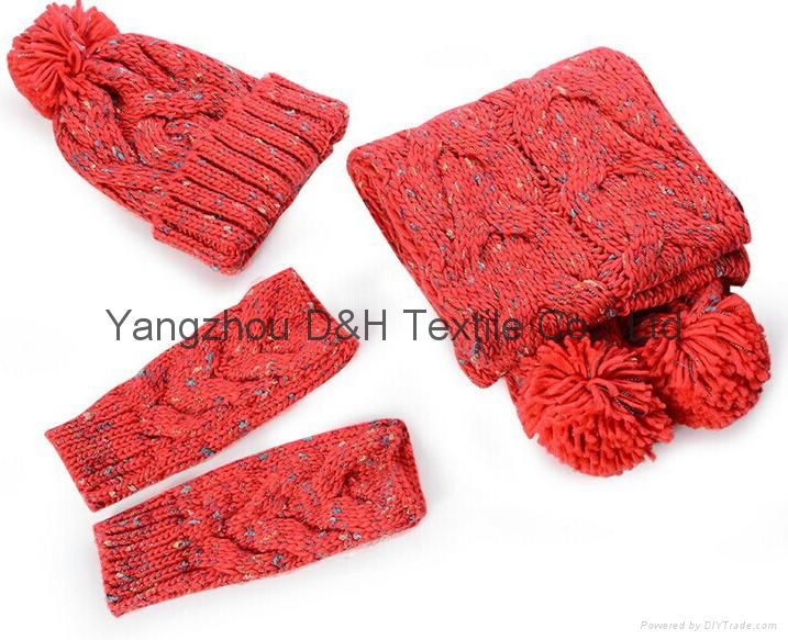 Popular Hook Flower Knitted 3piece Set/knitted Hat