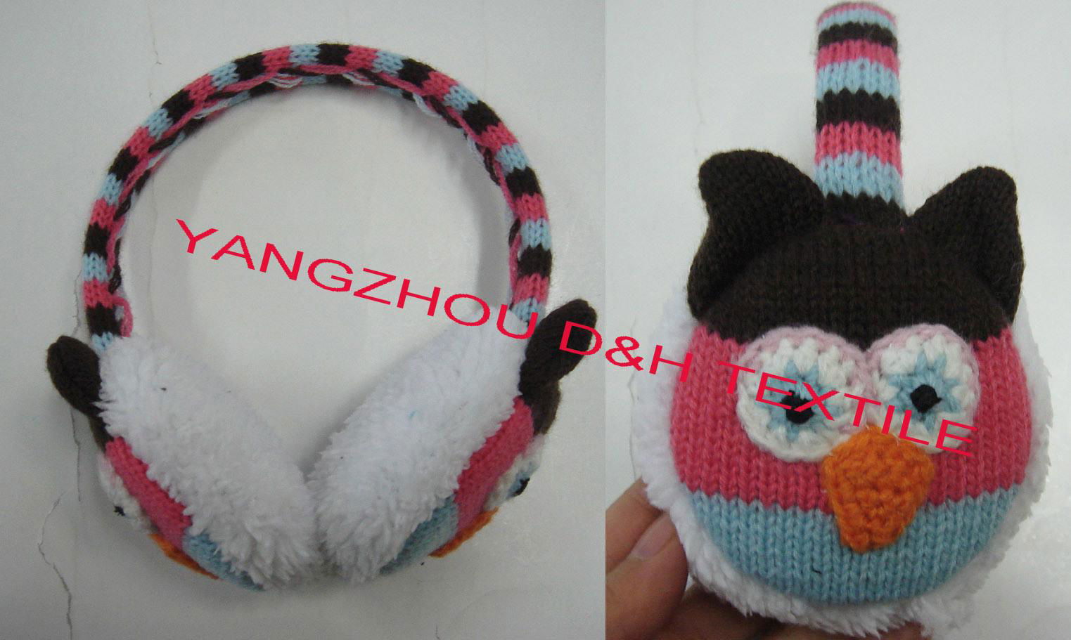 Cartoon Knitted baby witner crochet beanie warm Stripe Ear Muff 2