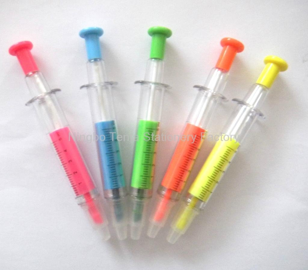 2 In 1 Syringe Highlighter And Ball Pen