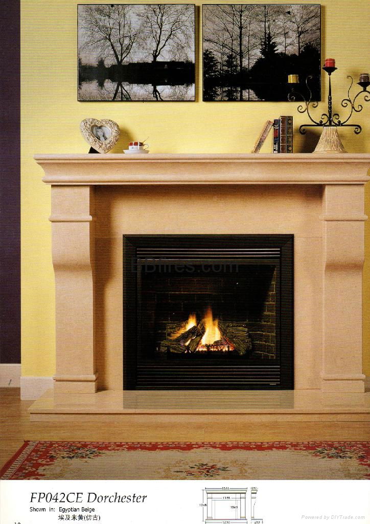 White Limestone mantels and fireplace heater 4