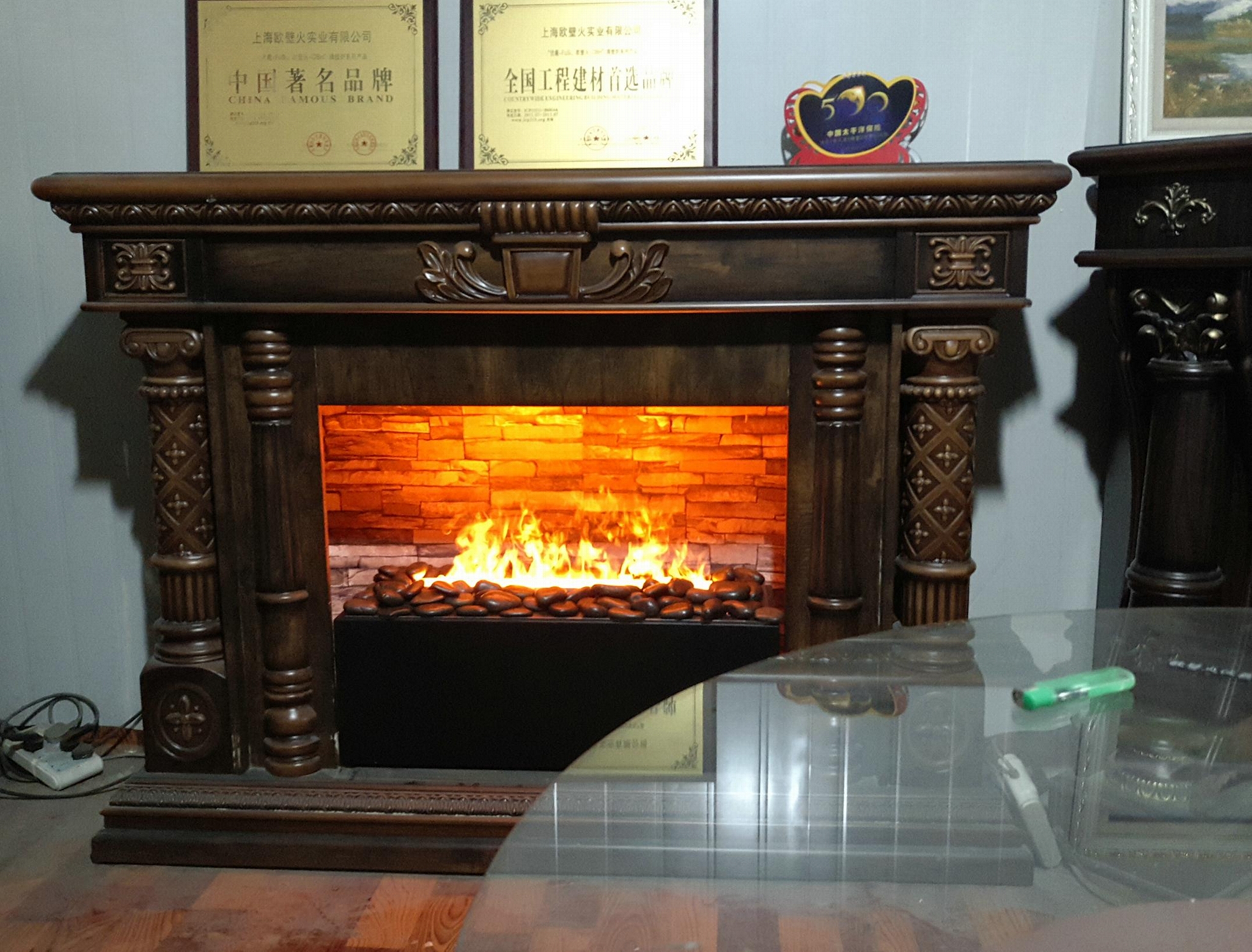 3D Black stone water fireplace 4