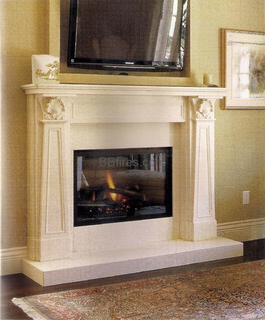 White Limestone mantels and fireplace heater 5