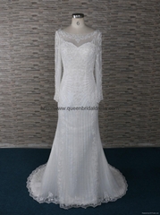 The top of quality scoop neckline wedding dress with long sleeve