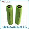 high quality rechargeable nimh 1.2v 4/3A 3800mah nimh Battery