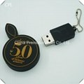 Cute black round usb flash drive with gold embossed logo 2