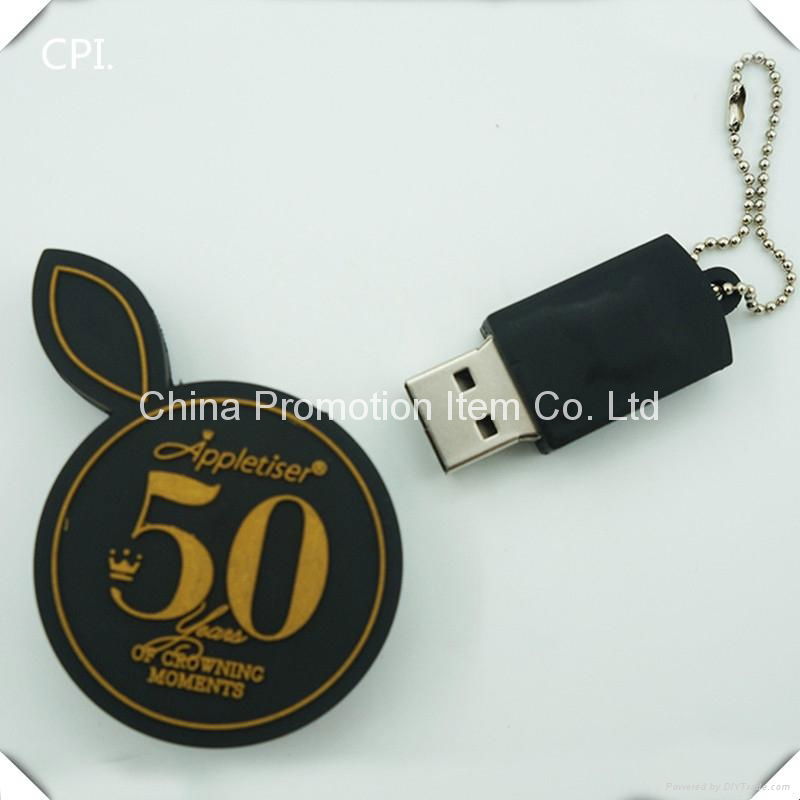 Cute black round usb flash drive with gold embossed logo 3