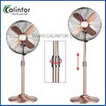 Calinfor 16" antique brass round base height ajustable metal stand fan