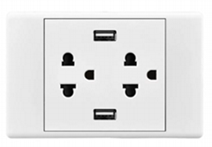 DOUBLE THAILAND 3 POLE SOCKET 2 GANG 2.1A USB SOCKET