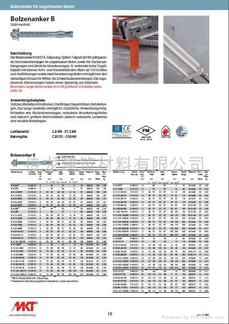 正宗 MKT德國曼卡特 8.8級 螺栓式錨栓 4