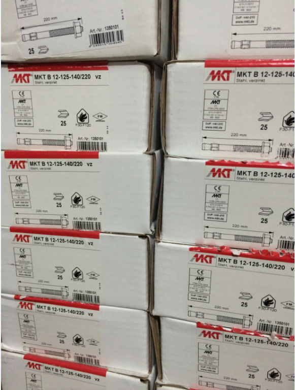 现货供应8.8级镀锌钢材料品牌MKT曼卡特规格12x220 高强锚固螺栓型锚栓
