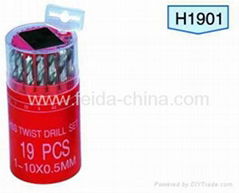 19pcs HSS twist drill set, in round plastic box