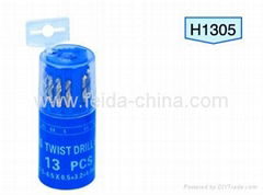 13pcs hss twist drill bit in round plastic box