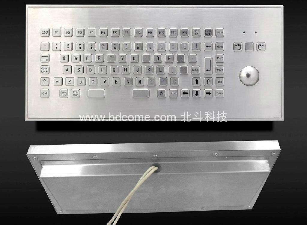 桌面使用型不锈钢金属工业键盘带轨迹球KB6K 2