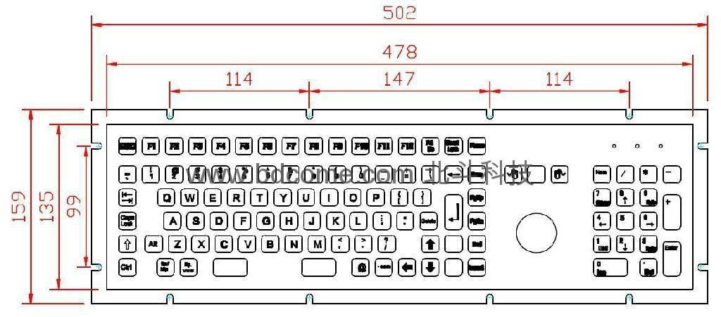 Industrial Stainless Steel Metal Kiosk Keyboard with Trackball or Touchpad KB6H 3