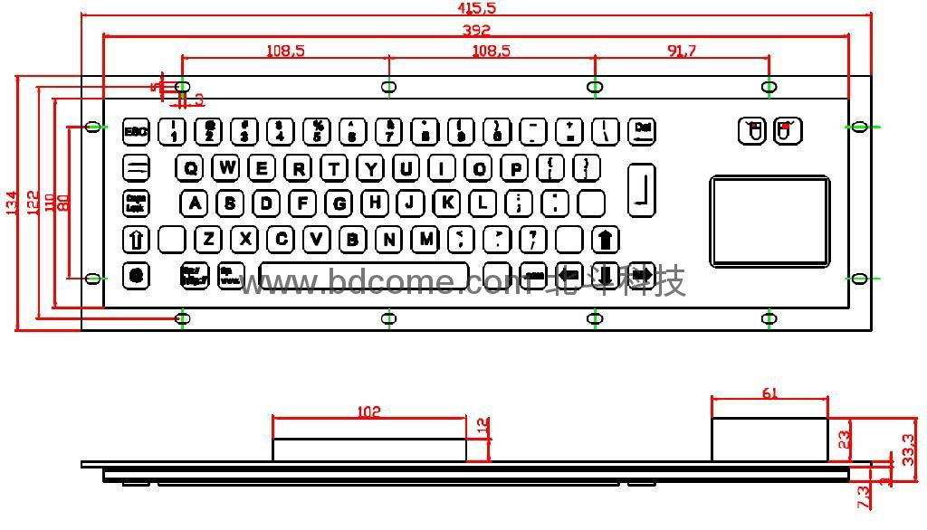 Industrial Stainless Steel Metal Kiosk Keyboard with Touchpad KB6G 3