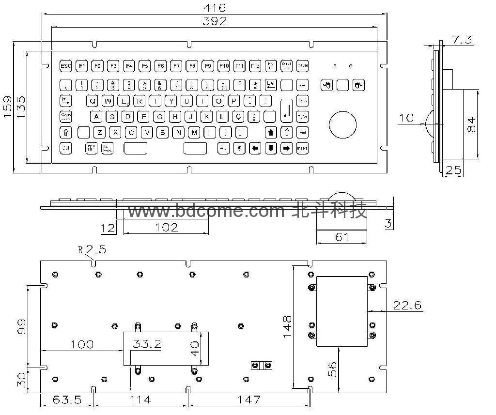 Industrial Stainless Steel Metal Kiosk Keyboard with trackball KB6H1 2