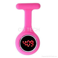 Silicone Silicon Round Mirror Digital LED brooch Watch Light Fob Nurse Watch