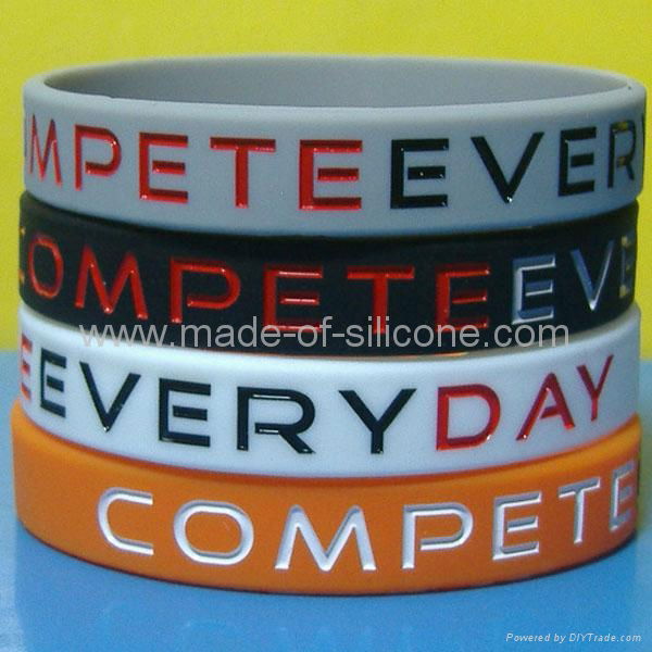 12mm Solid Color Debossed Ink  Filled Silicone Wristbands 3