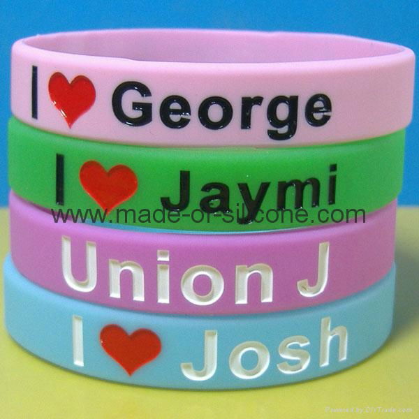 12mm Solid Color Debossed Ink  Filled Silicone Wristbands 5