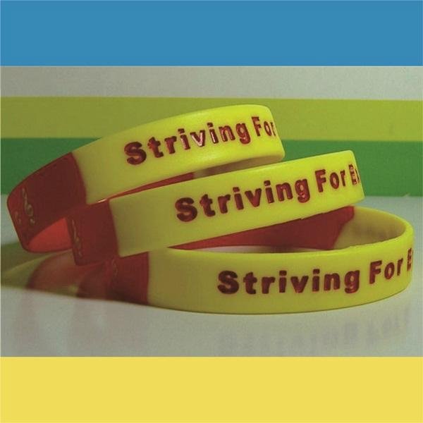 12mm Segmented  Color Debossed Ink Filled Silicone Wristbands