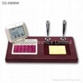 Wood Base Desk Perpedual Calendar w/ World Clock Calculator 2