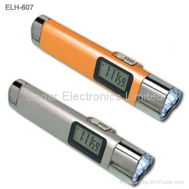 LED Torch Light with LCD Clock and Compass 3