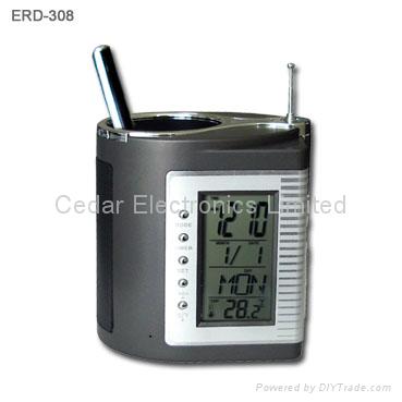 LCD Calendar Clock with FM Radio and Penholder 3