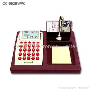 Wooden Base LCD Calendar Calculator with World Time Clock 5