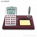 Wooden Desktop LCD Calendar Calculator with World Time Clock 5