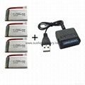 4 x 3.7V 500mAh 25C lipo battery for Syma X5C + 4 in 1 battery charger 