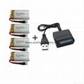 4X 3.7V 380mAh Battery & 4 in1 Charger For Hubsan X4 H107 JXD 385 MJX F47 F48DFD