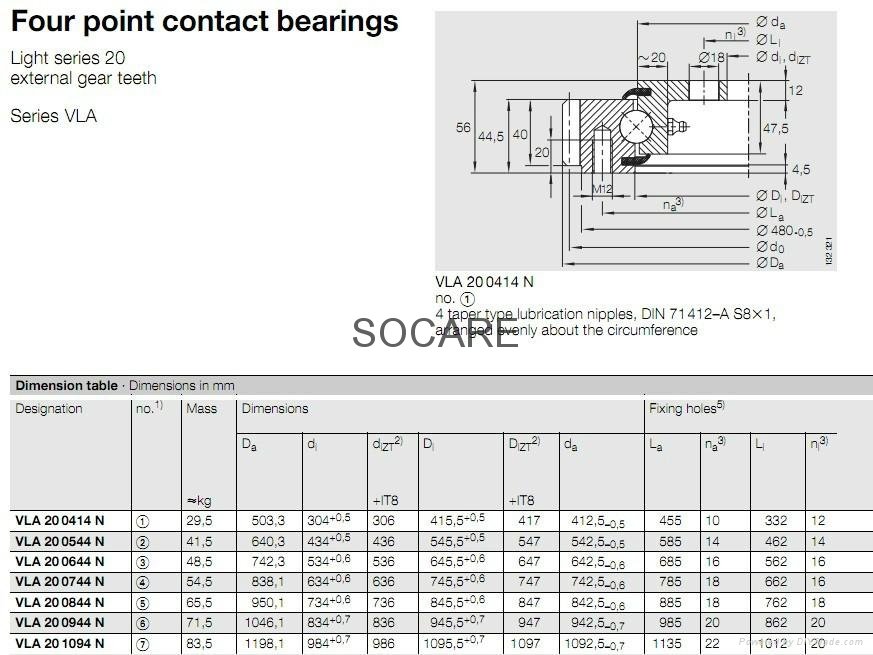 INA Four point ball Slewing Bearings VLA Series